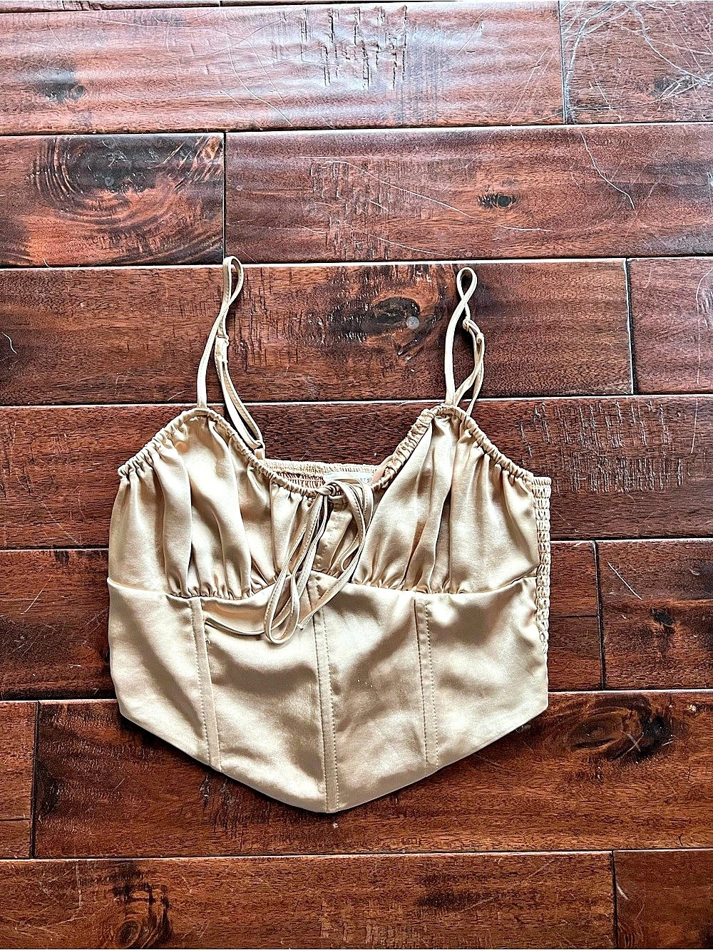 L.A. Hearts Satin-Look Lace-Up Camisole in Beige Like New